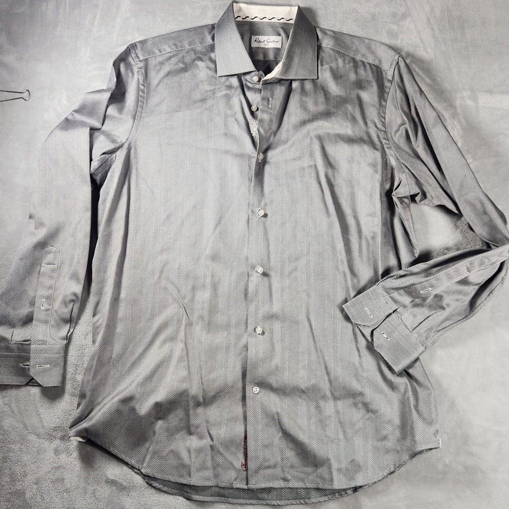 Robert Graham Mens Black White Striped Button Down Shirt 17 43 L/S Luxury Cotton